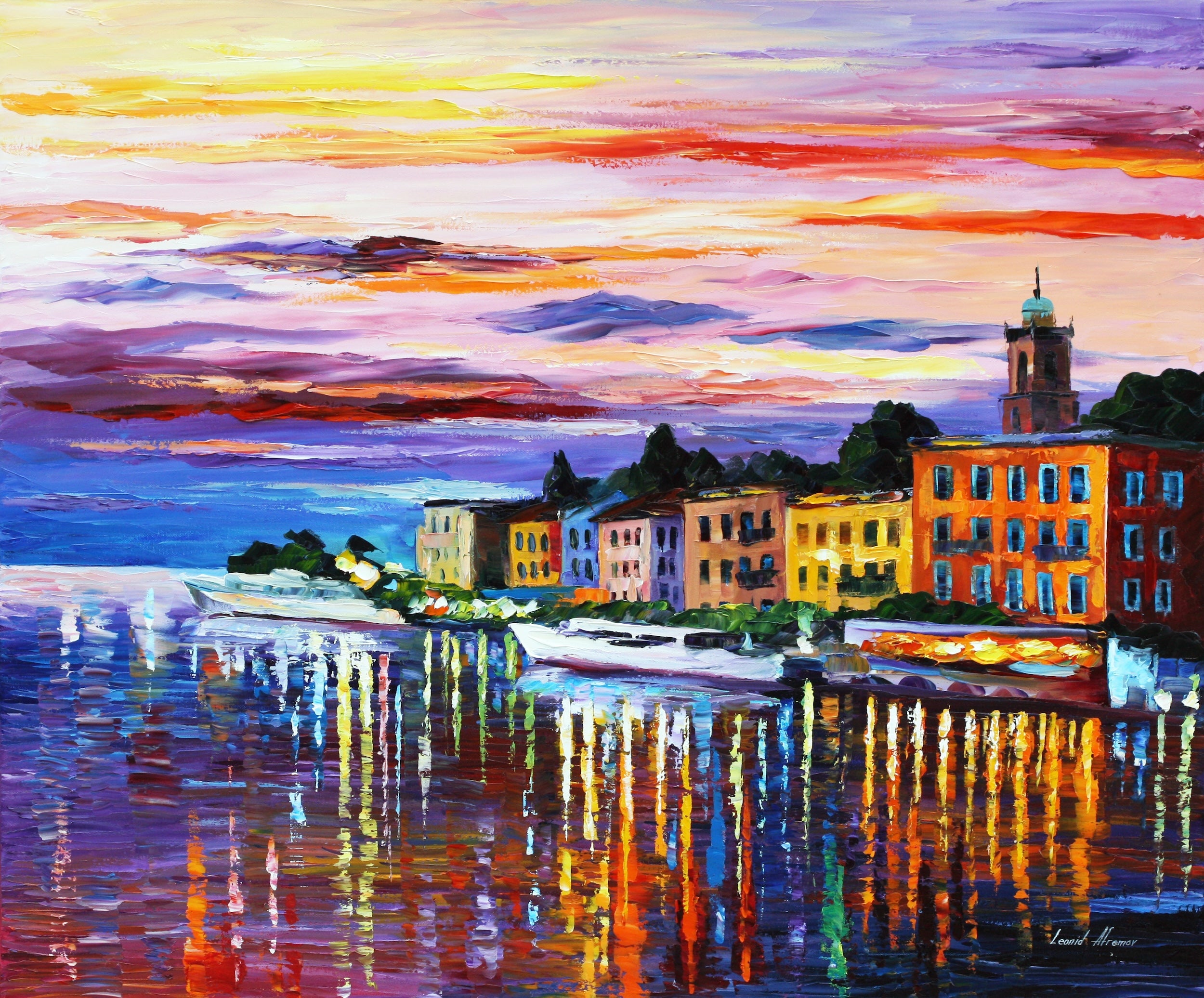 LAKE COMO - BELLAGIO  - ORIGINAL OIL PAINTING