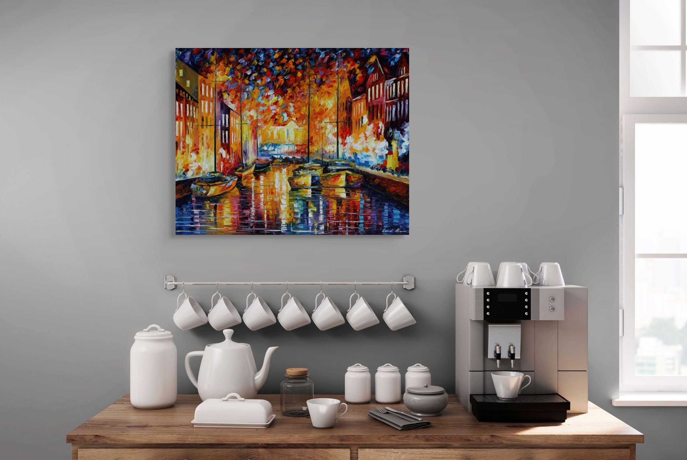 COPENHAGEN'S HARBOR BOATS - ORIGINAL OIL PAINTING