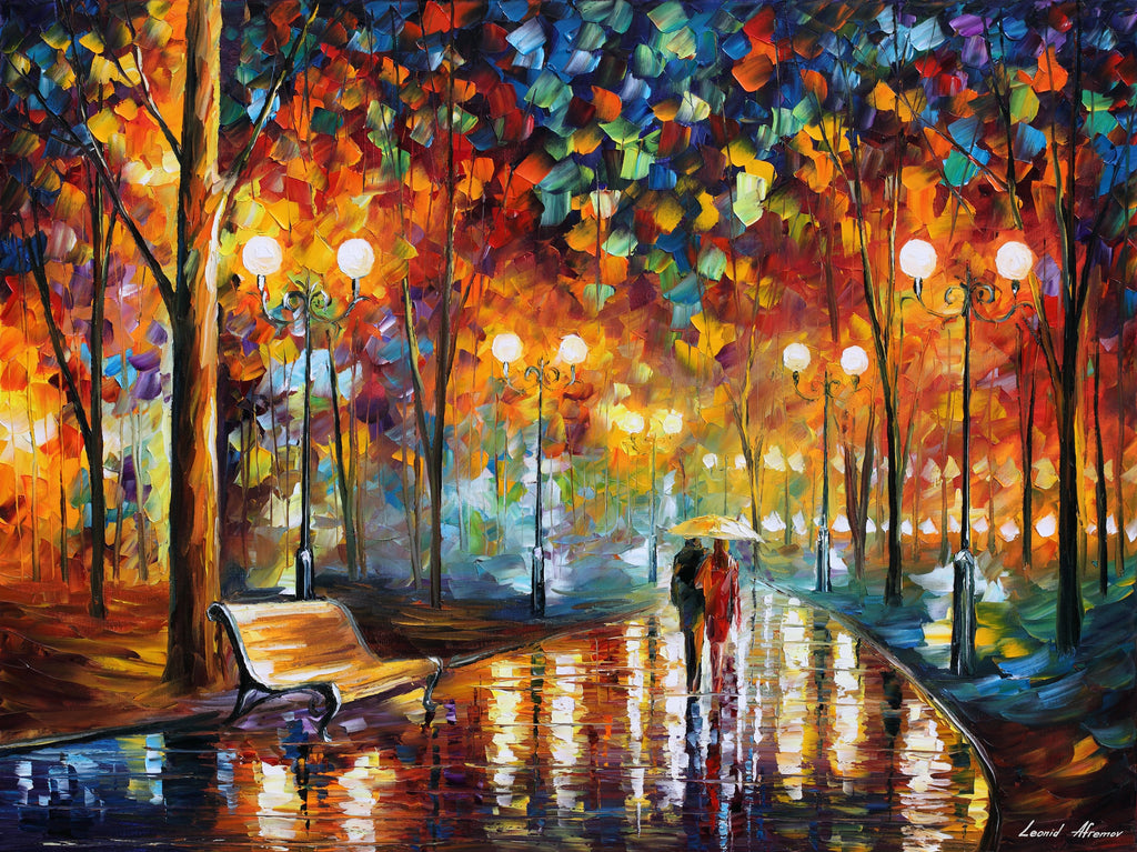 RAIN'S RUSTLE IN THE PARK - ORIGINAL OIL PAINTING
