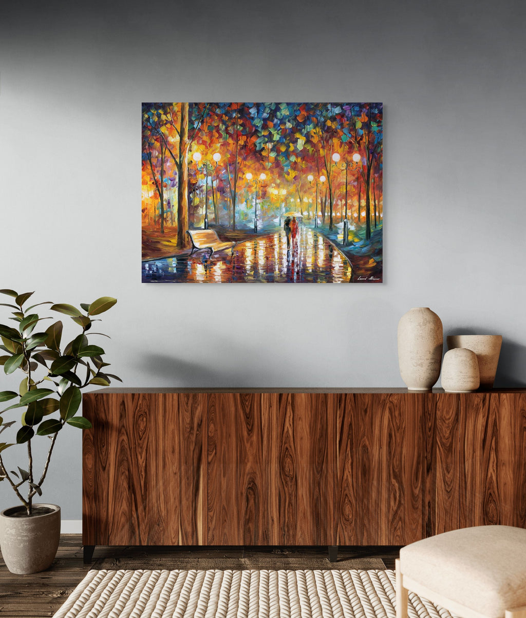 RAIN'S RUSTLE IN THE PARK - ORIGINAL OIL PAINTING