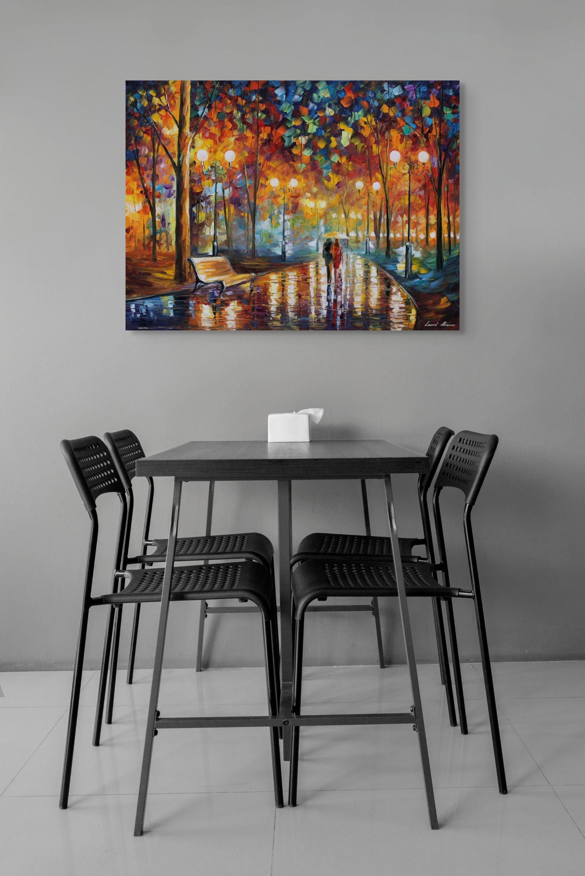 RAIN'S RUSTLE IN THE PARK - ORIGINAL OIL PAINTING