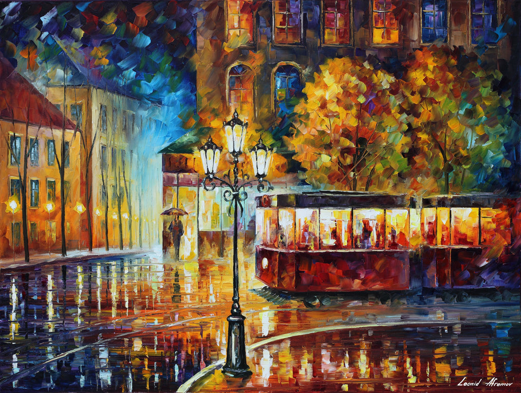 RAINY NIGHT TROLLEY - ORIGINAL OIL PAINTING