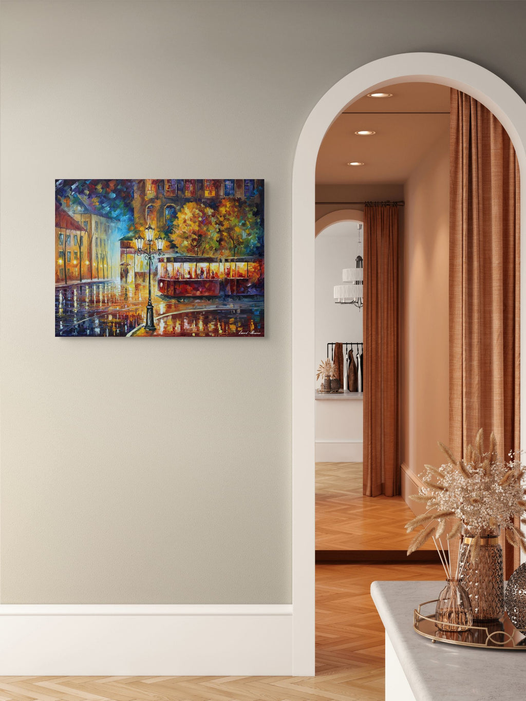 RAINY NIGHT TROLLEY - ORIGINAL OIL PAINTING