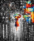RAIN PRINCESS WITH UMBRELLA B&W - ORIGINAL OIL PAINTING