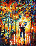 COUPLE UNDER ONE UMBRELLA - ORIGINAL OIL PAINTING