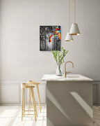 RAIN PRINCESS WITH UMBRELLA B&W - ORIGINAL OIL PAINTING